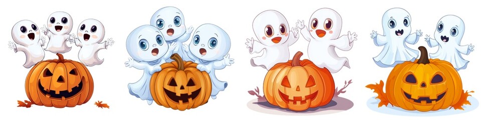 Playful Halloween ghosts and pumpkins, perfect for festive decorations and seasonal celebrations.