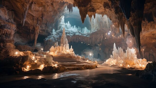 Stunning Underground Cave With Intricate Formations and Glowing Lights in a Natural Wonder