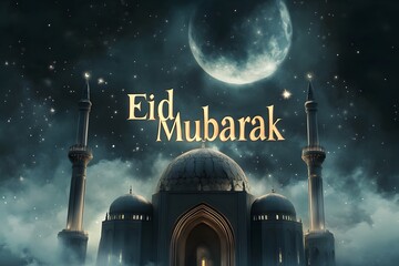 Eid Mubarak 3d banner eid mubarak concept with dome . 