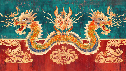 Obraz premium Decorative naga weaving for ceremonial use in a temple. Naga. Illustration