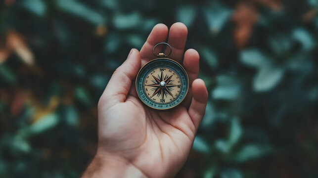 A Hand Holding A Compass in Front of a Green Background