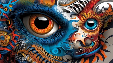 Abstract Art Eye Closeup  Blue Orange  Pattern  Geometric Design