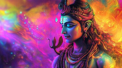 Fototapeta premium Lord Shiva Indian God 3D Wallpaper,Lord Shiva with colorful background .generative ai
