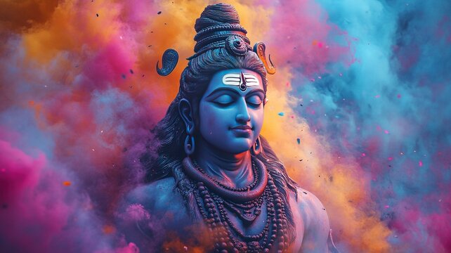 Fototapeta Lord Shiva Indian God 3D Wallpaper,Lord Shiva with colorful background .generative ai