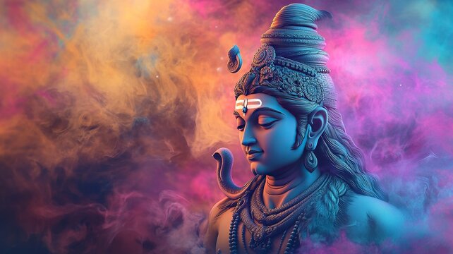 Fototapeta Lord Shiva Indian God 3D Wallpaper,Lord Shiva with red background.generative ai