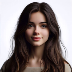 Naklejka premium Youthful Portrait of a Young Woman with Long Hair