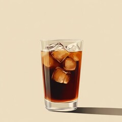 A minimalist graphic of a cold brew coffee in a glass with ice cubes, emphasizing its refreshing nature