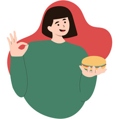 National Hamburger Day Cartoon Illustration. People Eating Hamburger. Flat Vector Character