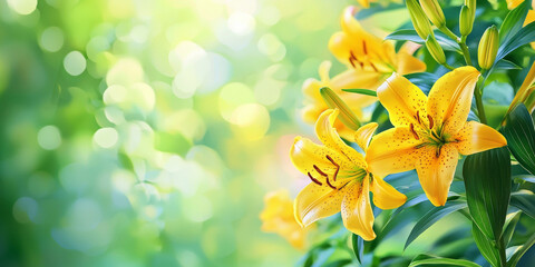 Obraz premium illustration of yellow lilies, generative AI