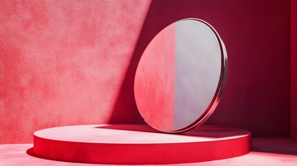 2. An eye-catching 3D render of a product display podium with a geometric design, set against a vibrant pink backdrop, perfect for presenting beauty and cosmetic items