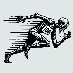 100 meter Zombie silhouettes of sprinter runner with different poses, gestures. isolated on white background. vector illustration icon logo sticker tattoo.