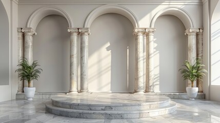 Fototapeta premium 3d luxury podium with roman column for product background with white background for branding presentation 3d rendering illustration. 
