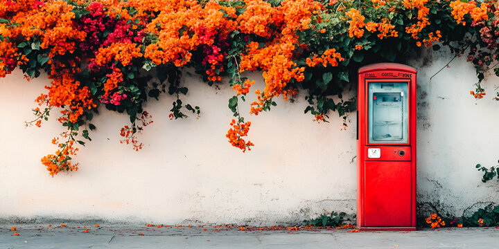 Traditional Red Postbox Surrounded by Orange Flowers