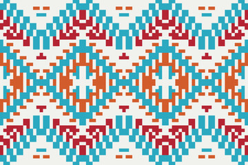 Fototapeta premium Traditional Thai Art Geometric Abstract Patternfolk Embroidery, Aztec Geometric Ornament Print. Design for Carpet, Wallpaper, Clothing, Wrapping, Fabric