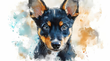 Kelpie dog. australian kelpie dog. australian sheepdog. puppy clipart. watercolor illustration. generative ai. detailed illustration. Kelpie. Illustration