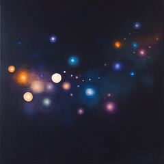 Obraz premium A dark, abstract night sky with colorful, soft glowing light orbs in blue, purple, and orange