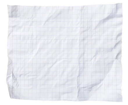 Crumpled checkered paper sheet isolated on transparent background