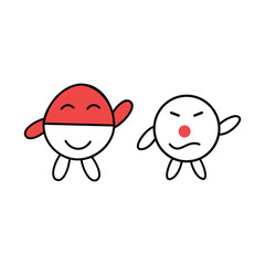 Cute kawaii egg carton icon. Line style illustration. Cartoon character illustration element design resembling an egg. Cute cartoon with red and white color. Cute doodle monsters.