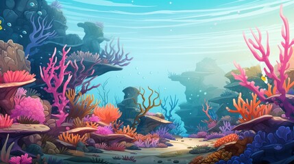 Vibrant Coral Reef with Colorful Sea Life and Rocks