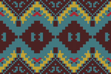 Motifs Geometrical Patternfolk Embroidery, Aztec Geometric Ornament Print. Design for Carpet, Wallpaper, Clothing, Wrapping, Fabric