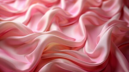 Fototapeta premium 3d render, abstract pink background. Folded ruffle, curvy waving ribbons, textile layers. Modern wallpaper 