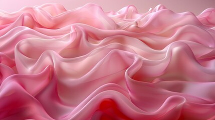 3d render, abstract pink background. Folded ruffle, curvy waving ribbons, textile layers. Modern wallpaper