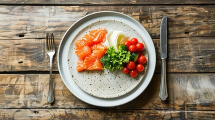 Grilled salmon with vegetables and wine on table generated with AI