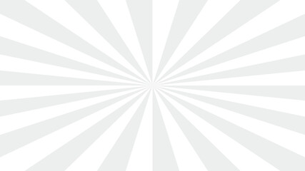 Gray background with white sun ray. Pattern of starburst. Abstract texture with light of sunburst. Radial beam of sunlight. Retro background with flash. Vector.