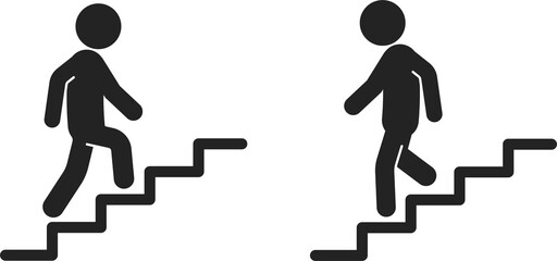 Bundle label sticker dirextion up and down stairs with arrow, isolated emergency exit building sign © AndiPoe