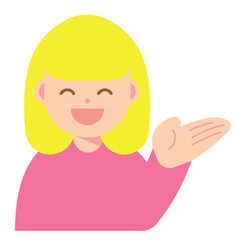 片手を上げる笑顔の女性のアイコン