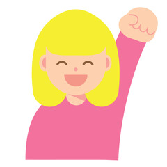拳を上げる笑顔の女性のアイコン