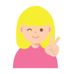 ピースをしてウインクする女性のイラスト
