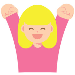 両手の拳を上げる笑顔の女性のアイコン