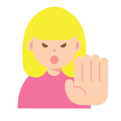 拒否する、止める怒った顔の女性のイラスト