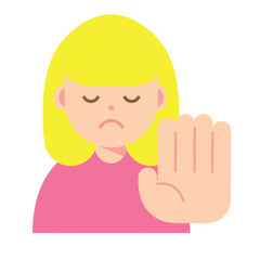 目を瞑って断る女性のイラスト