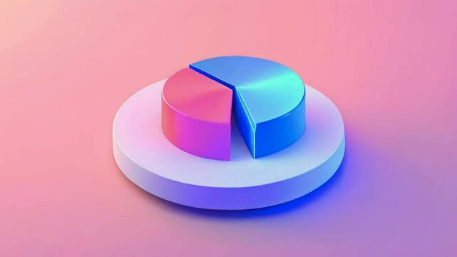 A 3D pie chart in pink and blue, representing data visualization.