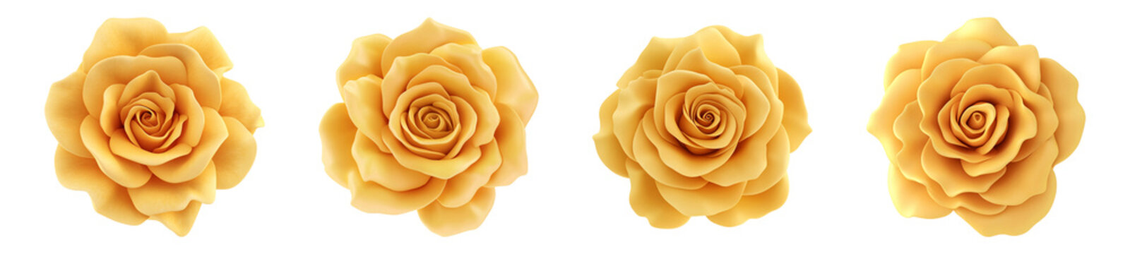 Set of yellow rose flowers, isolated on a transparent background, PNG 