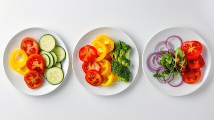 Three healthy salad bowls with various vegetables and ingredients generated with AI