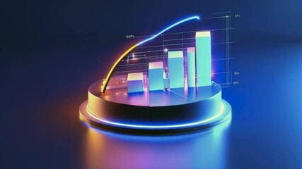 A 3D bar chart with a glowing line graph, illustrating data trends and analysis.