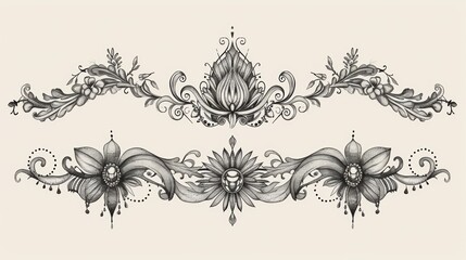 Naklejka premium Ornate Floral Decorative Pattern with Elegant Swirling Flourishes and Curving Designs