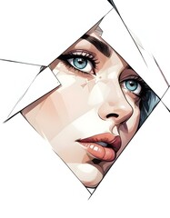Ilustración del rostro de una mujer contorneado por una forma geométrica