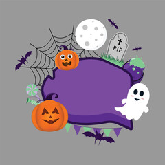 A greeting card for Halloween. Festive background with festive items. Collection of Halloween elements.