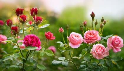 Pink and red roses in bloom