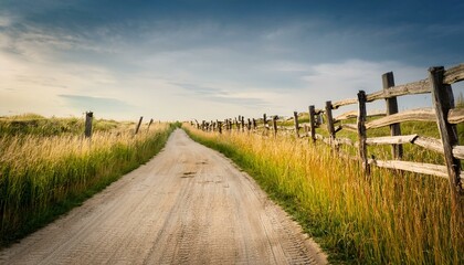 Dirt road lined with fence