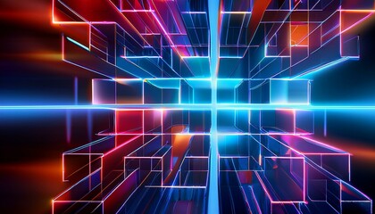 Abstract neon grid glowing
