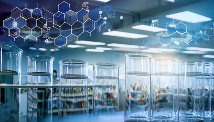 Fototapeta premium Lab beakers filled with liquid