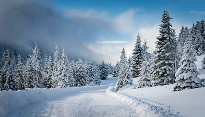 Snow-covered forest path