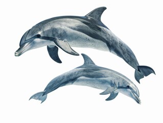 Fototapeta premium Two Dolphins Leaping Out of the Water Isolated On White