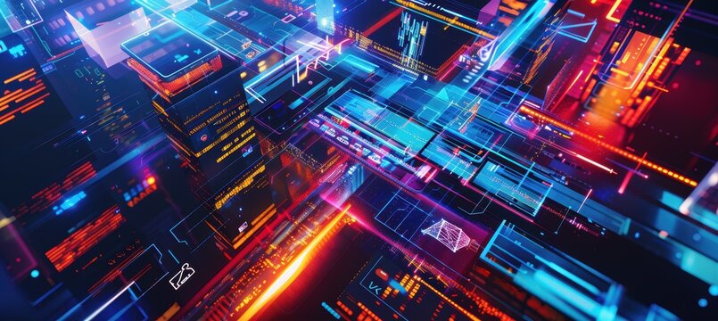 Futuristic Cyber Monday Sale Email Header with Smartphones, Tablets, and Accessories for Tech Promotions