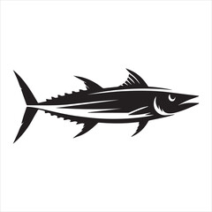 Obraz premium Bonito Fish Vector illustration in black and white - Fish Clipart Design 